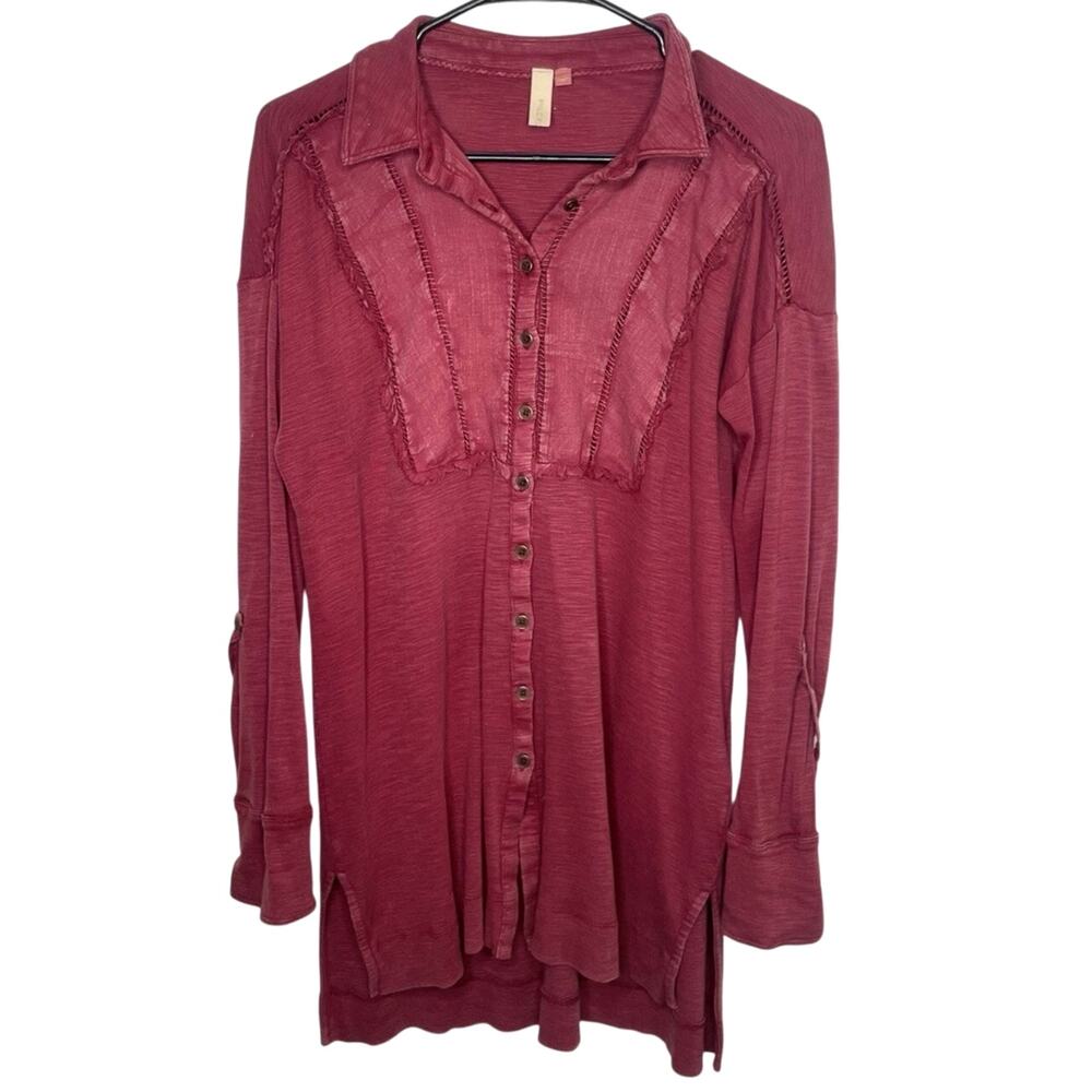 Boho Button Down Tunic Top XS Cotton Indie Sleaze Cottagecore Layered Grunge Y2K